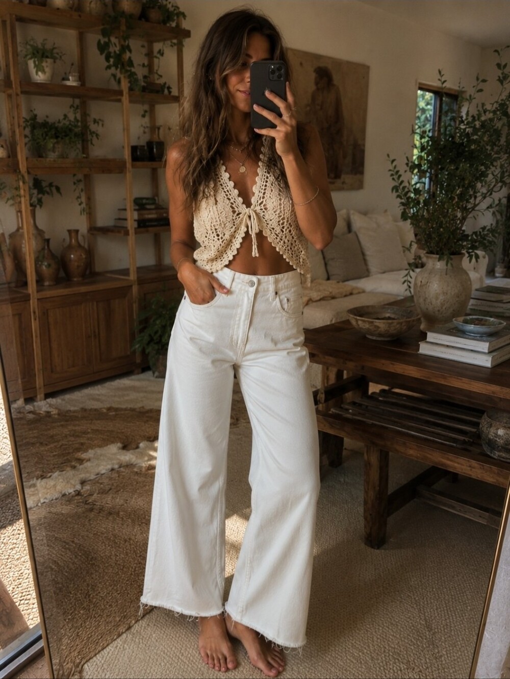 Unpublished Noemi Highrise Wide Leg Cream Jeans